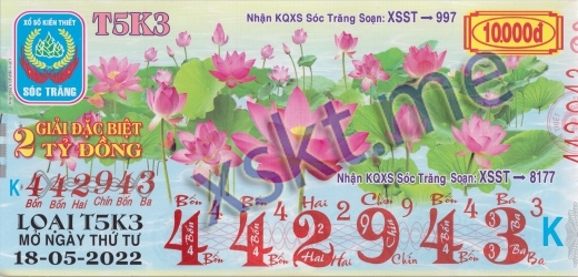 Mẫu vé sô xổ số Sóc Trăng ngày 18/5/2022