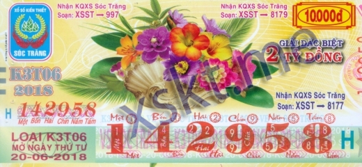 Mẫu vé sô xổ số Sóc Trăng ngày 20/6/2018