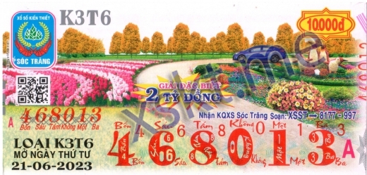 Mẫu vé sô xổ số Sóc Trăng ngày 21/6/2023