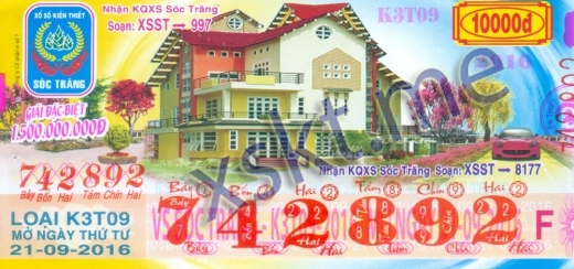 Mẫu vé sô xổ số Sóc Trăng ngày 21/9/2016