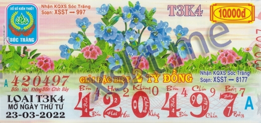 Mẫu vé sô xổ số Sóc Trăng ngày 23/3/2022