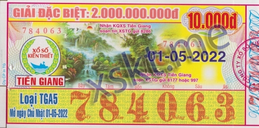 Mẫu vé sô xổ số Tiền Giang ngày 1/5/2022