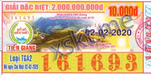 Mẫu vé sô xổ số Tiền Giang ngày 2/2/2020