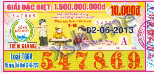 Mẫu vé sô xổ số Tiền Giang ngày 2/6/2013