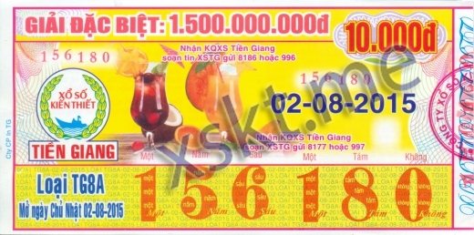 Mẫu vé sô xổ số Tiền Giang ngày 2/8/2015