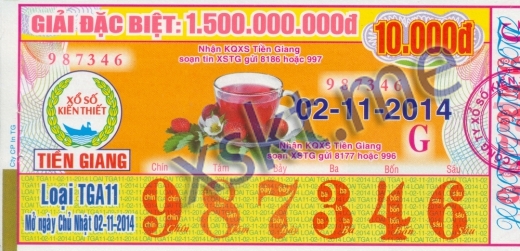 Mẫu vé sô xổ số Tiền Giang ngày 2/11/2014