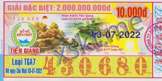 Mẫu vé sô xổ số Tiền Giang ngày 3/7/2022