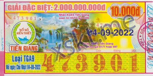 Mẫu vé sô xổ số Tiền Giang ngày 4/9/2022