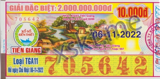 Mẫu vé sô xổ số Tiền Giang ngày 6/11/2022
