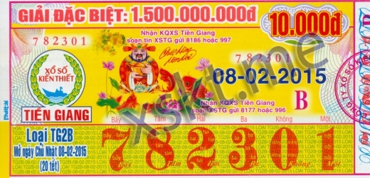 Mẫu vé sô xổ số Tiền Giang ngày 8/2/2015