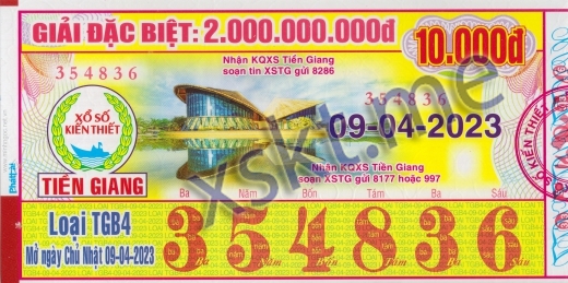 Mẫu vé sô xổ số Tiền Giang ngày 9/4/2023