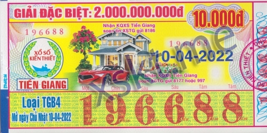 Mẫu vé sô xổ số Tiền Giang ngày 10/4/2022