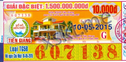 Mẫu vé sô xổ số Tiền Giang ngày 10/5/2015