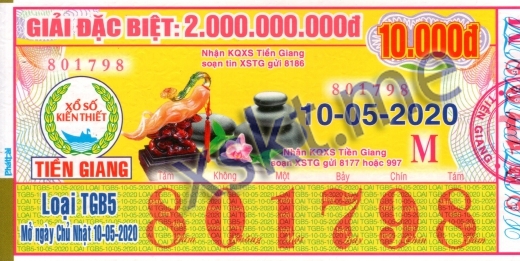 Mẫu vé sô xổ số Tiền Giang ngày 10/5/2020