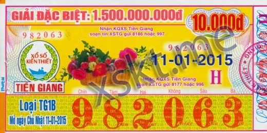 Mẫu vé sô xổ số Tiền Giang ngày 11/1/2015