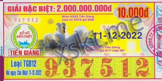 Mẫu vé sô xổ số Tiền Giang ngày 11/12/2022