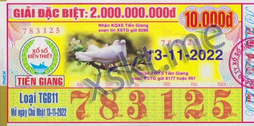 Mẫu vé sô xổ số Tiền Giang ngày 13/11/2022