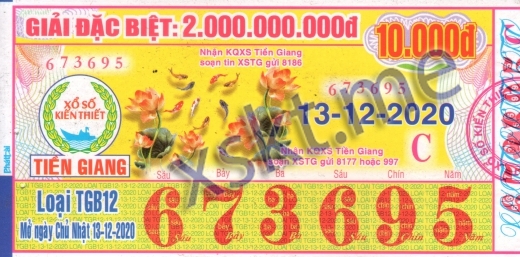 Mẫu vé sô xổ số Tiền Giang ngày 13/12/2020