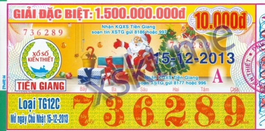 Mẫu vé sô xổ số Tiền Giang ngày 15/12/2013
