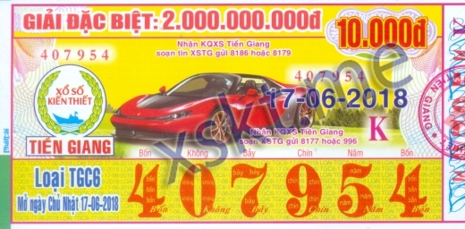 Mẫu vé sô xổ số Tiền Giang ngày 17/6/2018