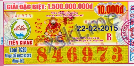 Mẫu vé sô xổ số Tiền Giang ngày 22/2/2015