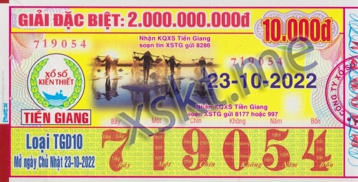 Mẫu vé sô xổ số Tiền Giang ngày 23/10/2022