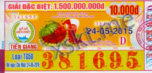Mẫu vé sô xổ số Tiền Giang ngày 24/5/2015