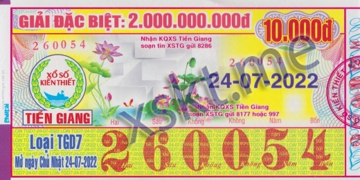 Mẫu vé sô xổ số Tiền Giang ngày 24/7/2022