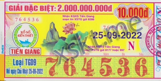 Mẫu vé sô xổ số Tiền Giang ngày 25/9/2022