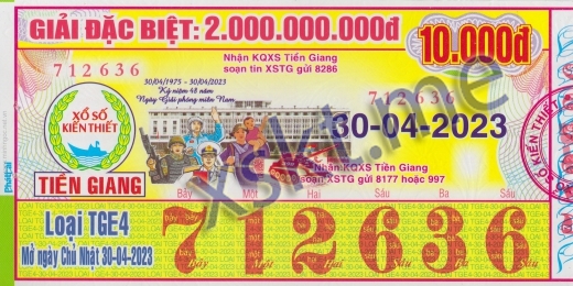 Mẫu vé sô xổ số Tiền Giang ngày 30/4/2023