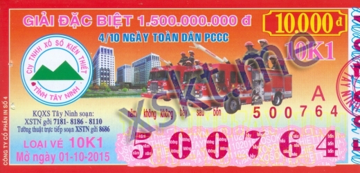 Mẫu vé sô xổ số Tây Ninh ngày 1/10/2015
