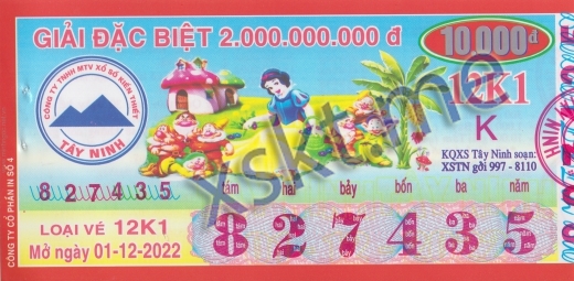 Mẫu vé sô xổ số Tây Ninh ngày 1/12/2022