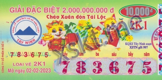 Mẫu vé sô xổ số Tây Ninh ngày 2/2/2023