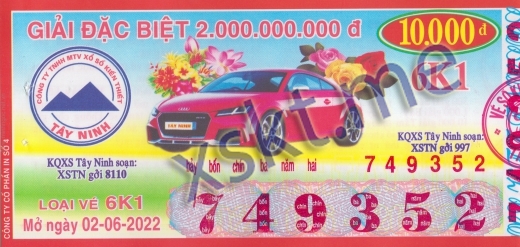 Mẫu vé sô xổ số Tây Ninh ngày 2/6/2022