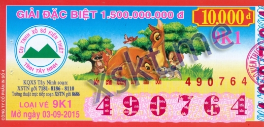 Mẫu vé sô xổ số Tây Ninh ngày 3/9/2015