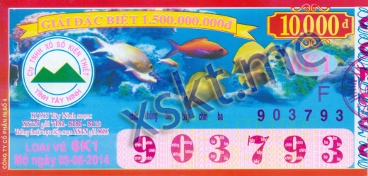 Mẫu vé sô xổ số Tây Ninh ngày 5/6/2014