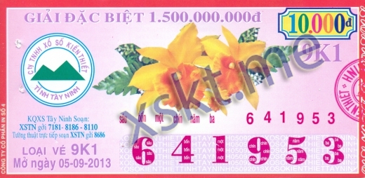 Mẫu vé sô xổ số Tây Ninh ngày 5/9/2013