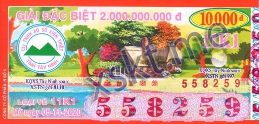 Mẫu vé sô xổ số Tây Ninh ngày 5/11/2020