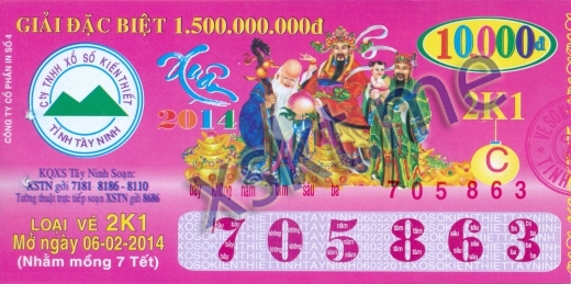 Mẫu vé sô xổ số Tây Ninh ngày 6/2/2014