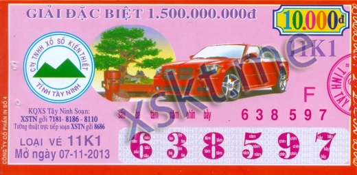Mẫu vé sô xổ số Tây Ninh ngày 7/11/2013