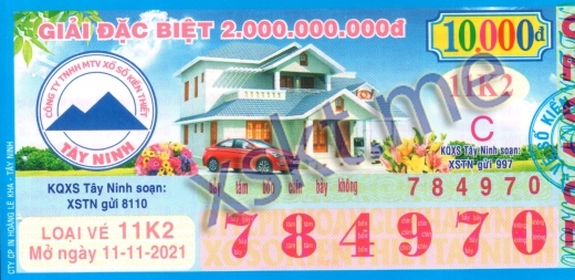 Mẫu vé sô xổ số Tây Ninh ngày 11/11/2021