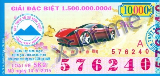 Mẫu vé sô xổ số Tây Ninh ngày 14/5/2015