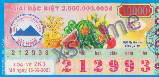 Mẫu vé sô xổ số Tây Ninh ngày 16/2/2023