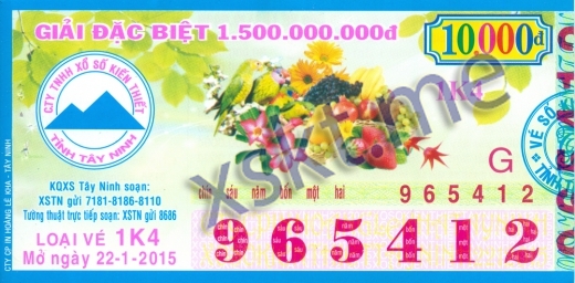 Mẫu vé sô xổ số Tây Ninh ngày 22/1/2015