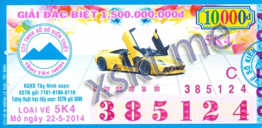 Mẫu vé sô xổ số Tây Ninh ngày 22/5/2014