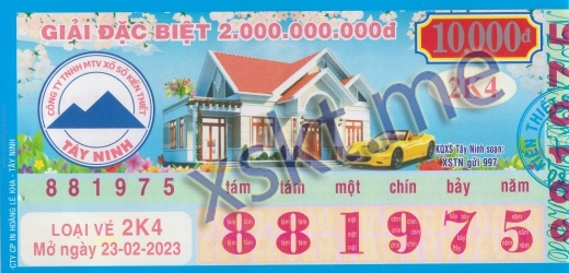 Mẫu vé sô xổ số Tây Ninh ngày 23/2/2023