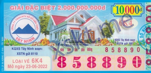 Mẫu vé sô xổ số Tây Ninh ngày 23/6/2022