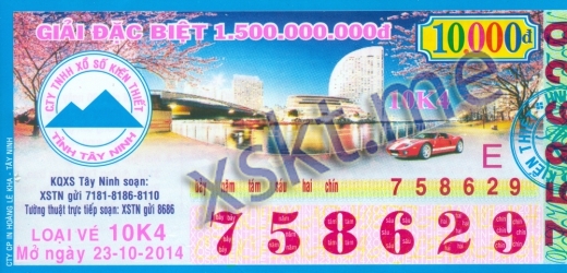 Mẫu vé sô xổ số Tây Ninh ngày 23/10/2014