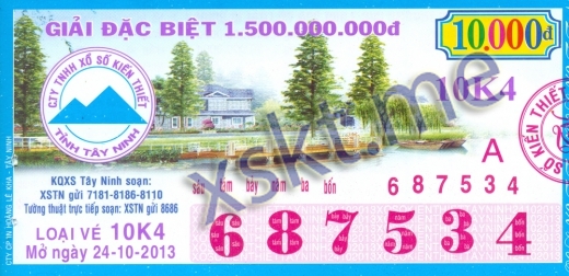 Mẫu vé sô xổ số Tây Ninh ngày 24/10/2013