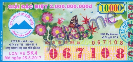 Mẫu vé sô xổ số Tây Ninh ngày 25/5/2017